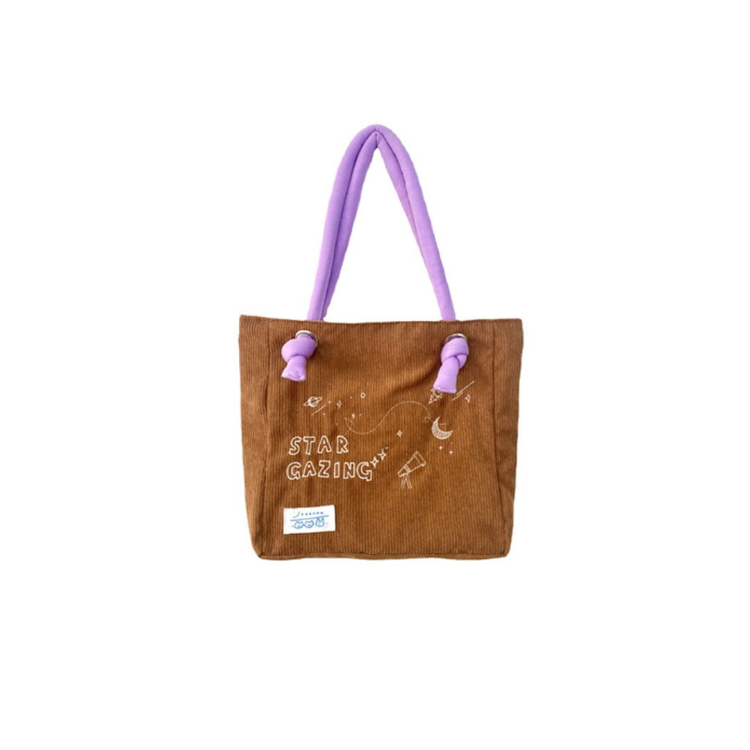 【 In Stock 】210283 Korean-style embroidered single-shoulder bag, Starry Sky and Moon tote bag, large capacity for students attending classes Item Picture