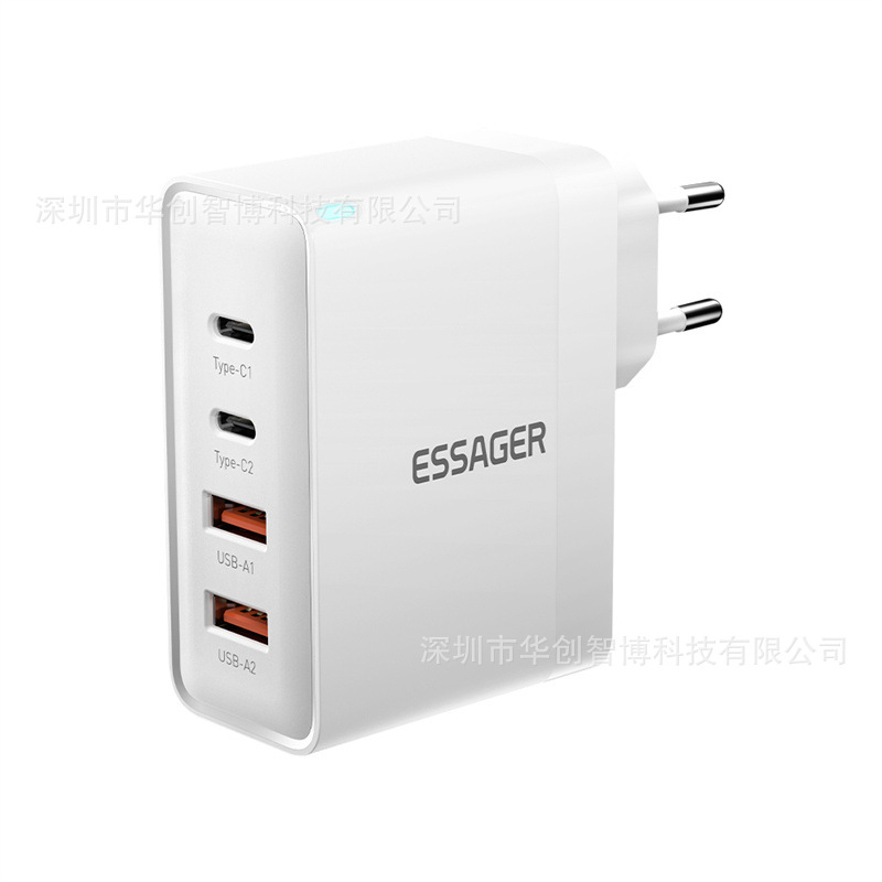 The ESSAGER Quya series 100W travel charger 2C2A multi-port fast charger is suitable for mobile phones, laptops and tablets Item Picture