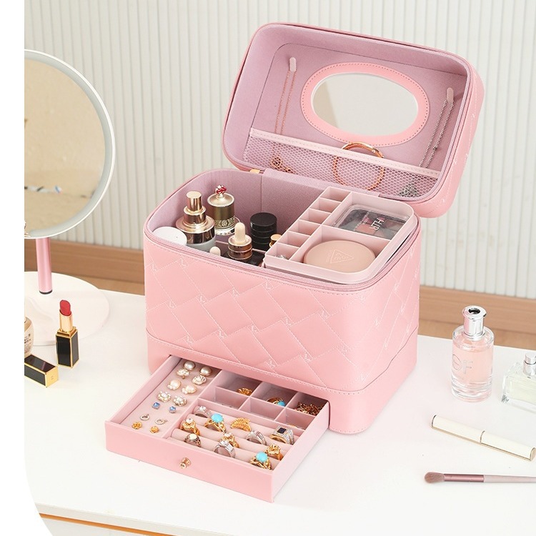 2024 New high-appearance-level jewelry box, makeup case, large-capacity makeup bag, portable travel suitcase, storage box full figure