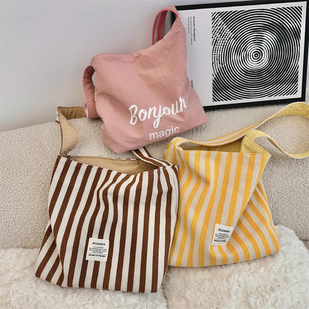 48302 canvas bag for women, trendy striped fashion, versatile shoulder bag, one for shopping, and a commuting shoulder bag full figure