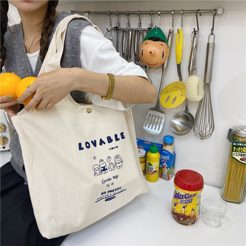 0731 Korean version of ins Harajuku design cartoon rabbit print canvas bag, fresh and sweet student bag, simple and versatile Specification drawing