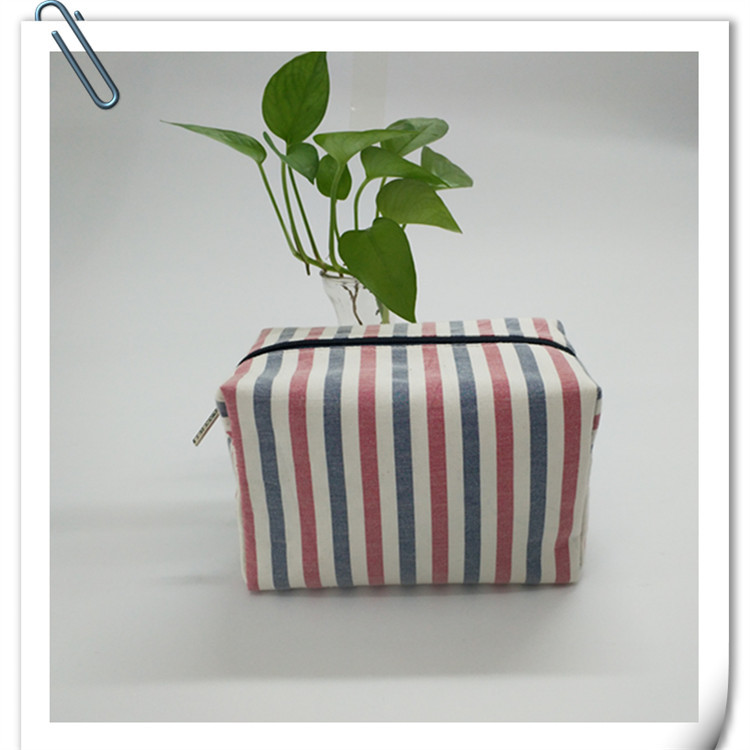 Cotton fabric cosmetic bag, striped square cosmetic bag, cosmetic storage bag, travel toiletry bag manufacturer custom LOGO details Picture