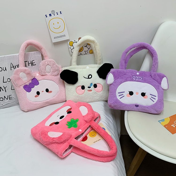 New plush bag, cute cartoon handbag for girls, student shoulder bag, bucket bag, Japanese-style girl's bento bag full figure