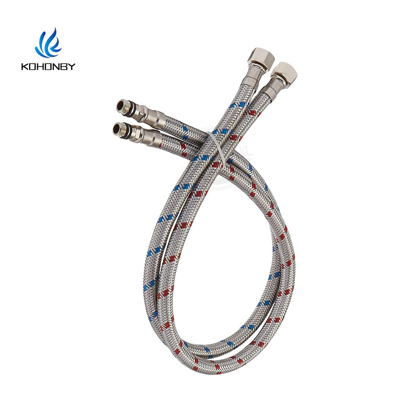 Factory direct supply of 304 stainless steel 60 cm wire red and blue braided water inlet pipe, hot and cold faucet water inlet pipe, steel wire pipe full figure