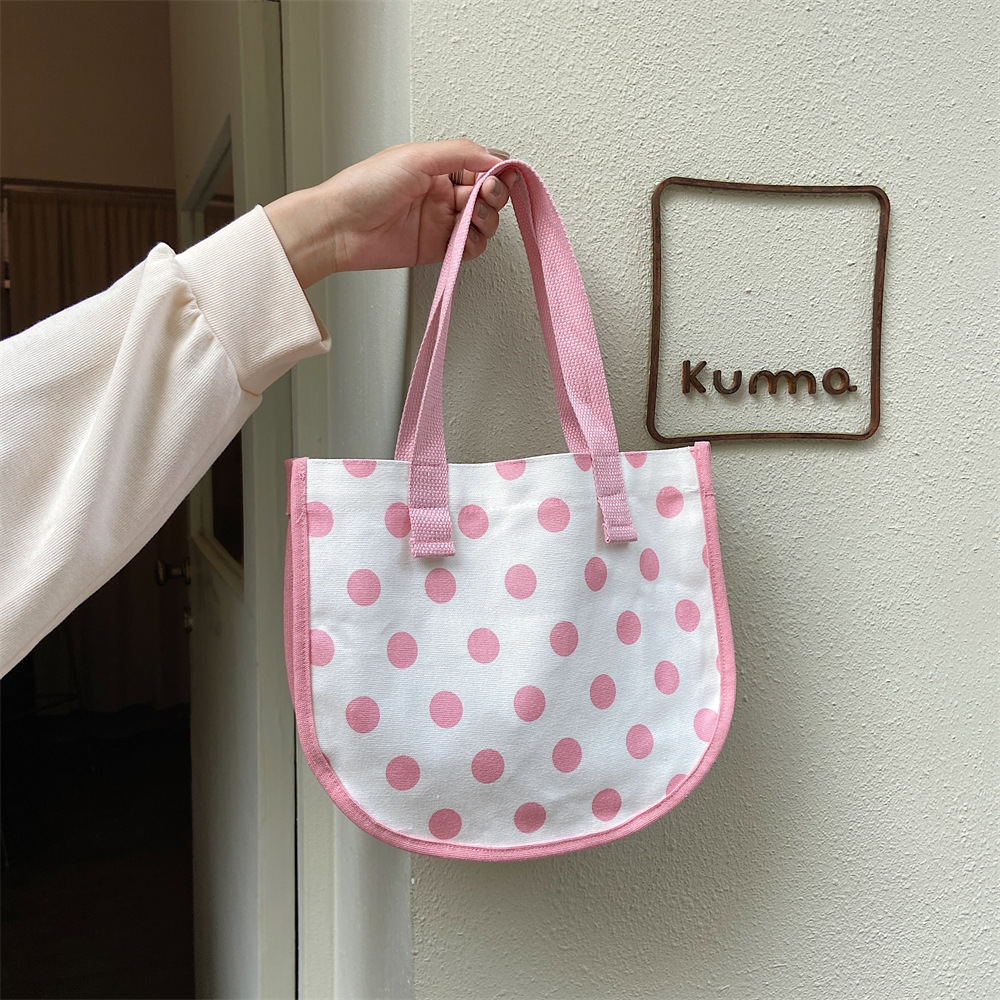 13142 Polka dot canvas bag for women's summer work mini handbag, simple tote bag, lunch box bag, Mommy bag Item Picture
