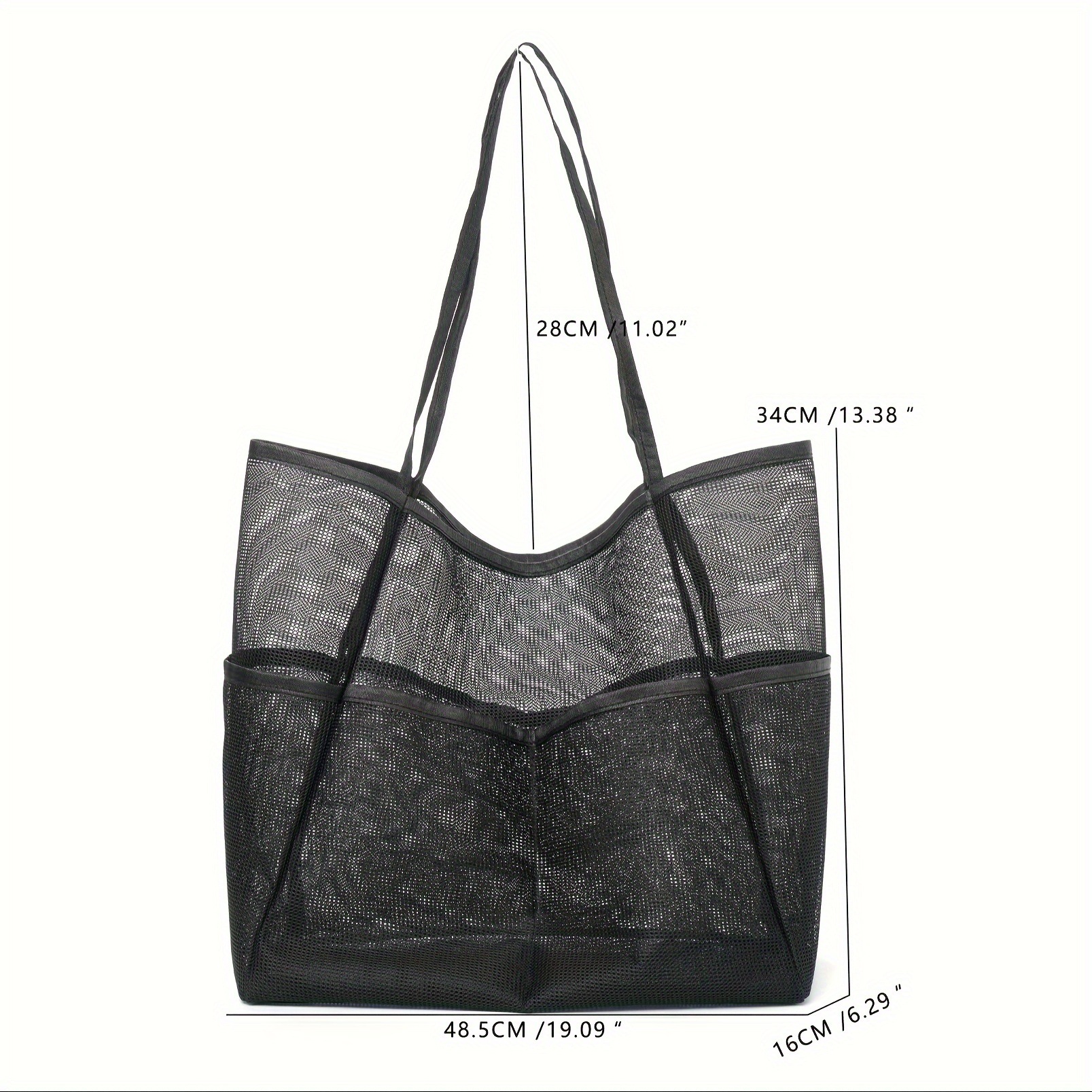 Beach bag, Amazon mesh single-shoulder handbag, for men and women to carry out for washing, swimming and clothing storage Specification drawing