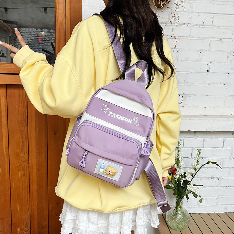 The new spring 2025 color-blocking and patchwork backpack is cute, with a large capacity and a high-quality single-shoulder crossbody bag, making it a cross-border trend details Picture