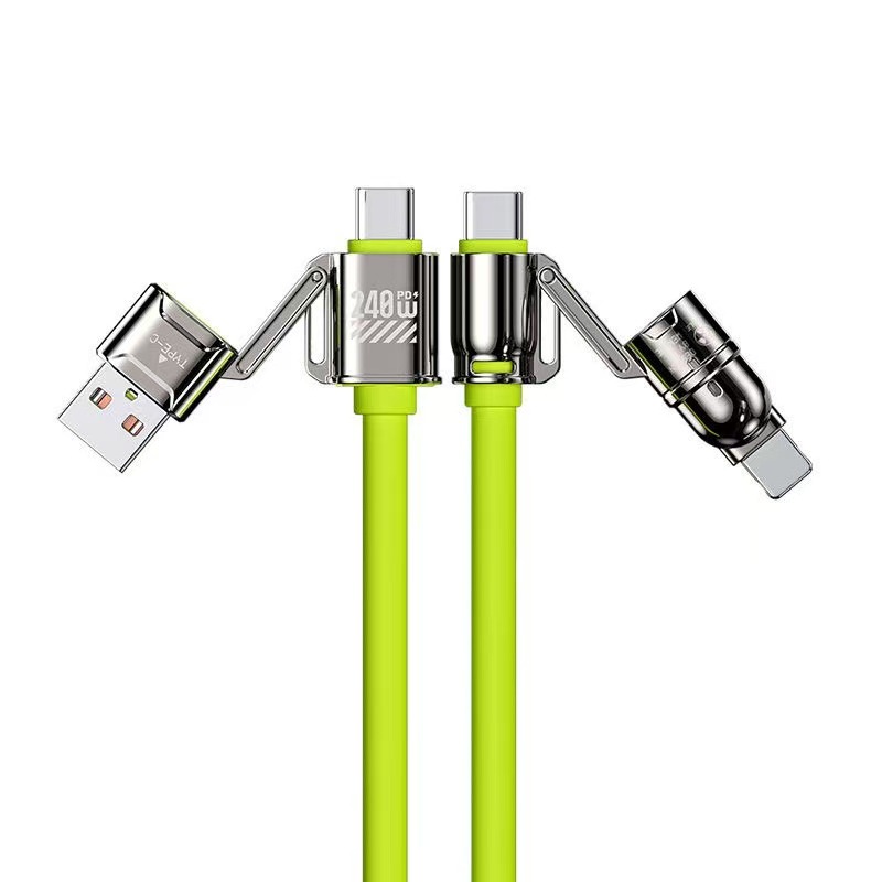 Zinc alloy 240W four-in-one super fast charging data cable, silicone mechanical style dual Type-C, suitable for Apple and Huawei details Picture