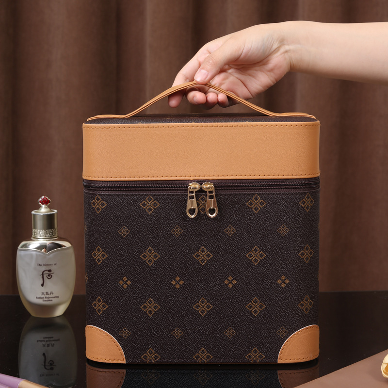 Cross-border makeup bag for women, multi-layer portable, large-capacity, elegant cosmetics, hand-held, high-end storage box with mirror Specification drawing