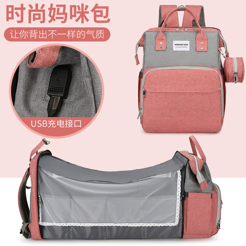 New cross-border exclusive mommy bag, lightweight and large-capacity folding bed, baby bag, diaper bag, foldable full figure