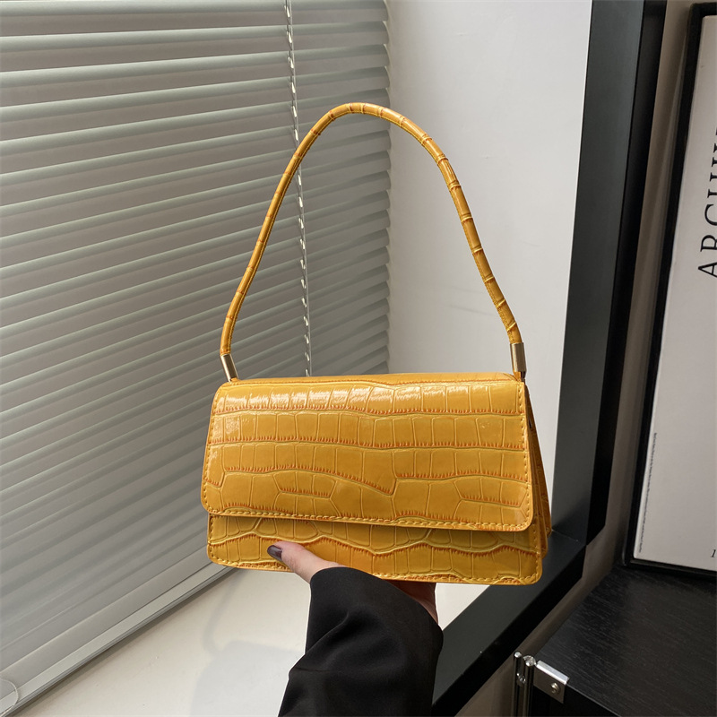 Solid color spring 2025 new style, large capacity, elegant and beautiful ladies' stone pattern casual single-shoulder hand-carried underarm bag full figure