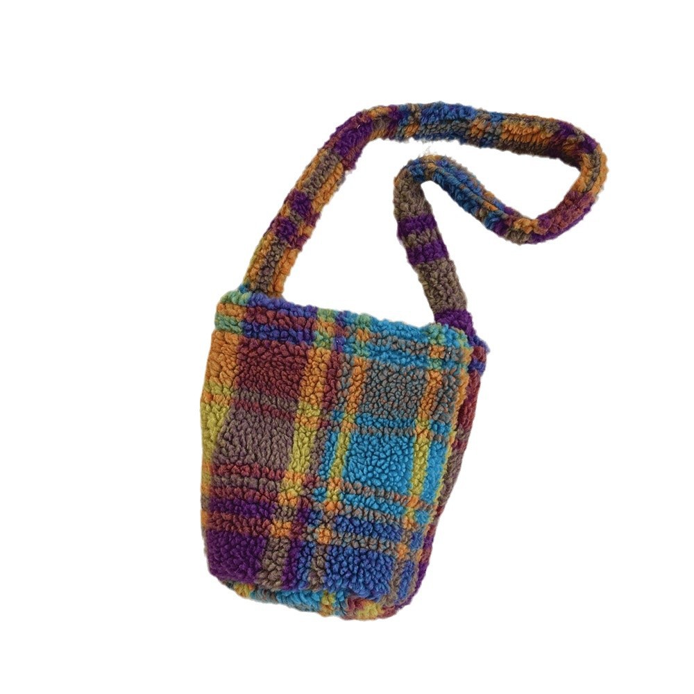 410241 Lambskin bucket bag Crossbody bag, new autumn and winter retro checkered color women's large-capacity single-shoulder bag Item Picture