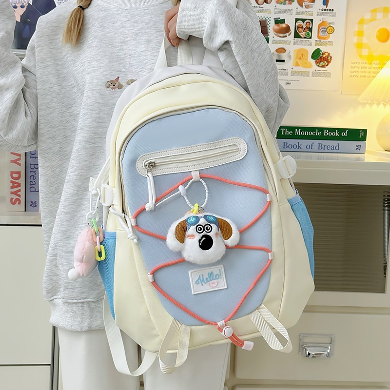 Japanese-style cute Instagram drawstring color-blocking versatile schoolbag for fourth, fifth and sixth grade junior and senior high school students, versatile backpack full figure