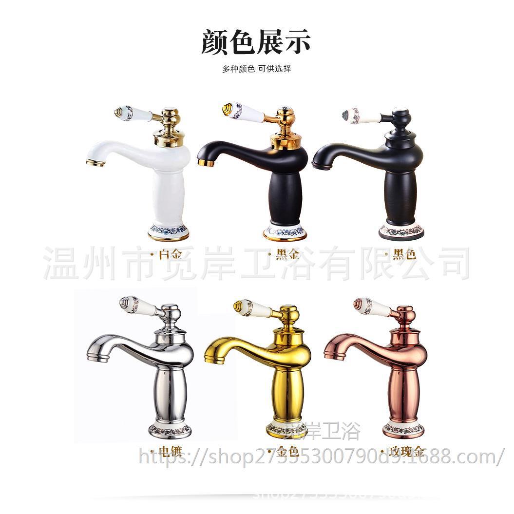 Golden faucet, hot and cold European-style faucet, all-copper bathroom, raised blue and white porcelain countertop basin, gilded antique wholesale Application Scenario