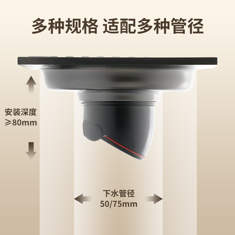 Liya stainless steel invisible floor drain, square anti-odor floor drain cover, bathroom, shower room, sewer anti-odor device Specification drawing