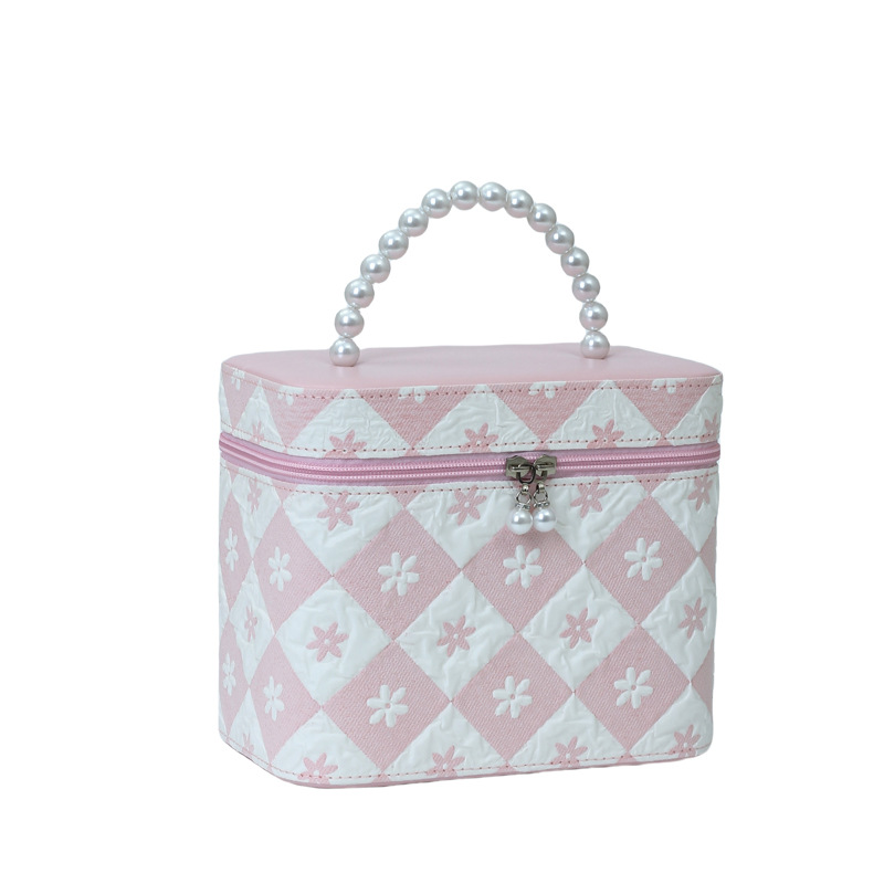 High-end large-capacity makeup bag, portable travel multi-functional cosmetics storage bag, waterproof hand-held cylindrical makeup box Item Picture