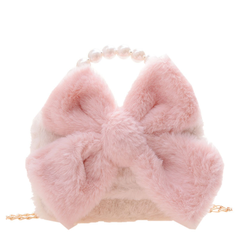 Little girl's bag, plush girl's cute bow crossbody handbag, children's baby, Aisha Princess single-shoulder bag Item Picture