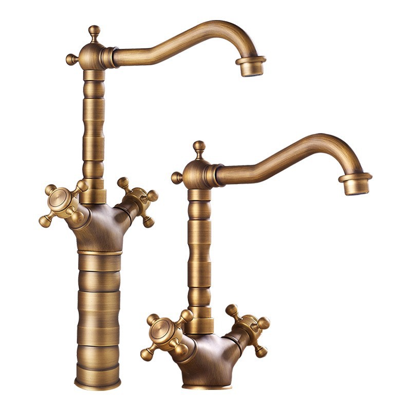 Supplier of brass vintage washbasin faucet, sink, kitchen household single-hole short double-control splash-proof faucet Item Picture