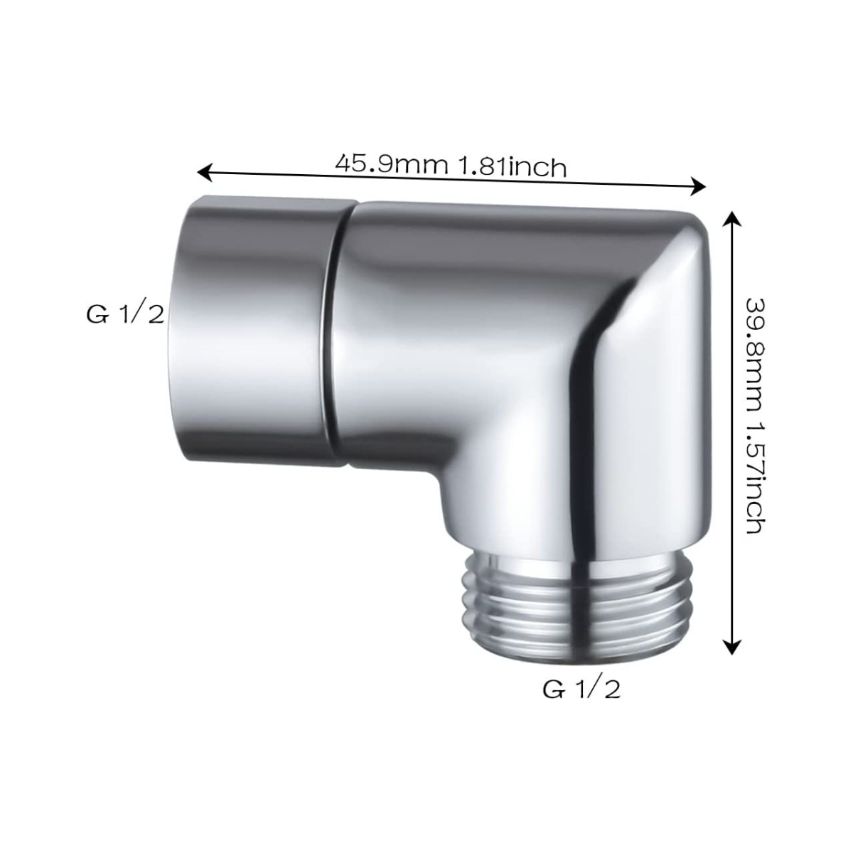 The 135-degree Angle copper adapter for the shower head on the ceiling can be swiped and connected to the 1/2 adapter of the wall shower head Specification drawing