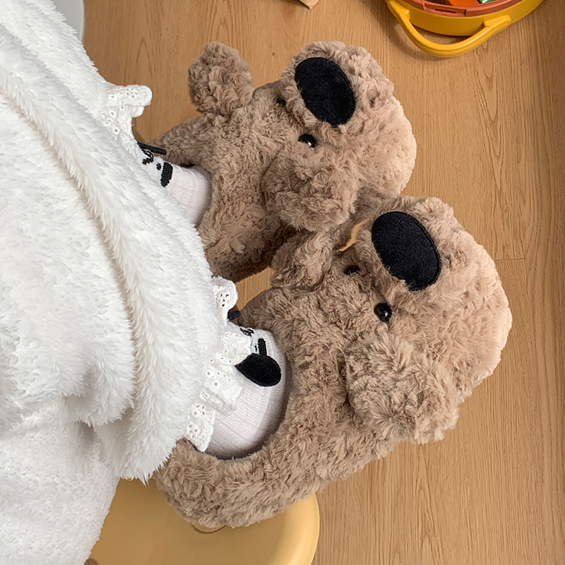 Cute big-nosed dog cotton slippers for couples to wear for winter warmth, anti-slip outer wear, and indoor warmth cotton shoes for home use full figure