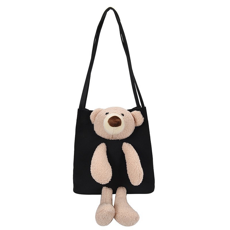 Korean Instagram canvas bag, a trendy and cute single-shoulder bag for girls in 2020, a student hand-held shopping bag with a little bear Item Picture