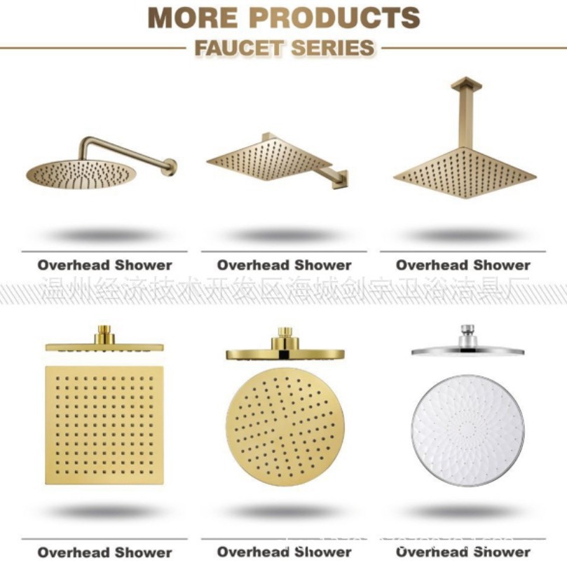 Cross-border stainless steel square, simple style, black and gold concealed shower head, top spray into the wall, built-in wall pole set details Picture