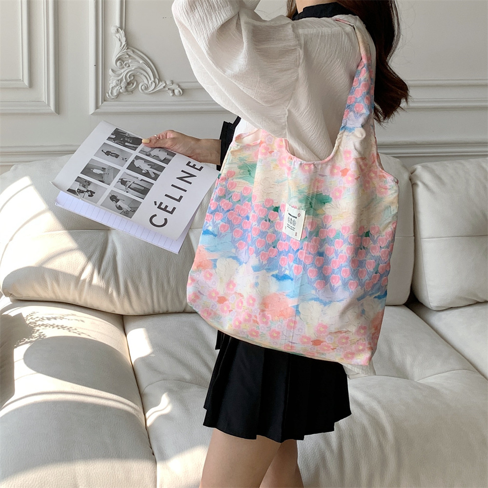 35204 Large capacity Bag, 2023 New style Pink flower sea Floral Print versatile shoulder bag, women's summer Tote bag Specification drawing