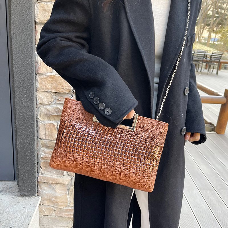 Cross-border women's bag 2024 New crocodile pattern elegant women's bag, chain shoulder bag, crossbody bag, retro handbag Specification drawing