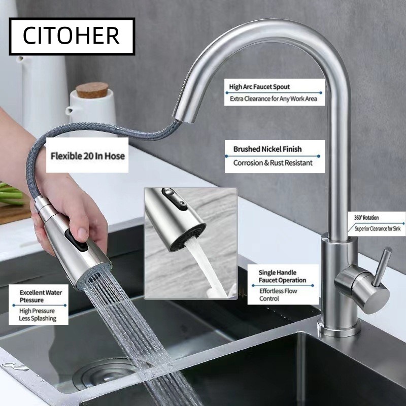 Cross-border stainless steel 304 vegetable basin, pull-out kitchen hot and cold water faucet, bathroom, bathroom, household, retractable and splash-proof full figure