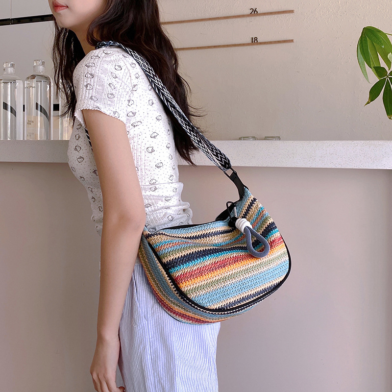 Fashionable rainbow straw woven bag for women, 2025 new style fashionable underarm single-shoulder bag, versatile large-capacity commuter crossbody bag details Picture