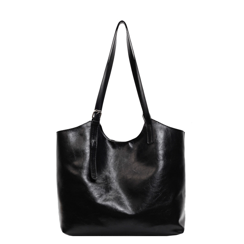 Winter new oil-wax leather large-capacity tote bag for women 2024, Korean high-end style, crack crack work commuting single-shoulder bag Item Picture