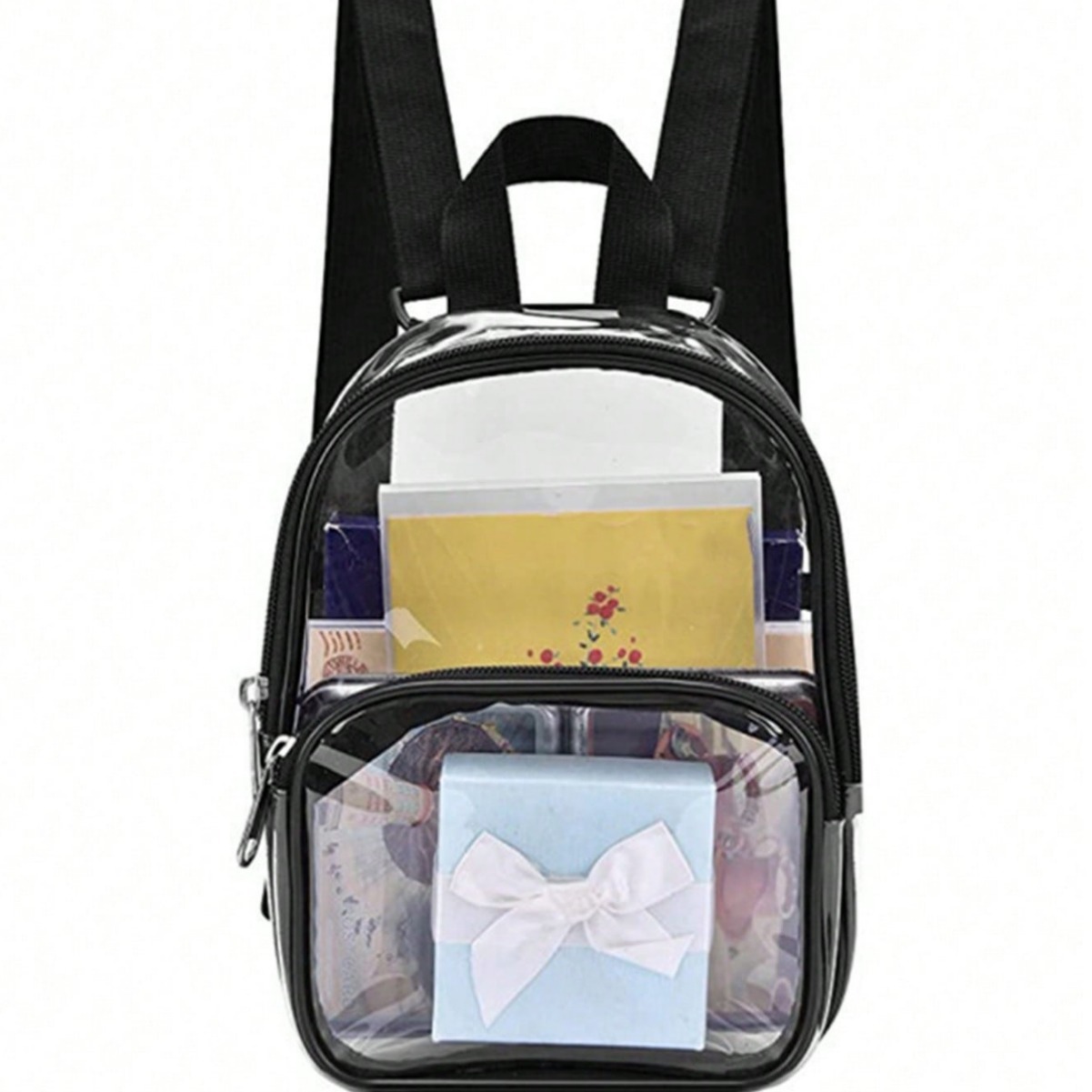 Mini PVC transparent schoolbag, waterproof mini transparent bag for outdoor European and American sports fields, backpack for travel storage full figure