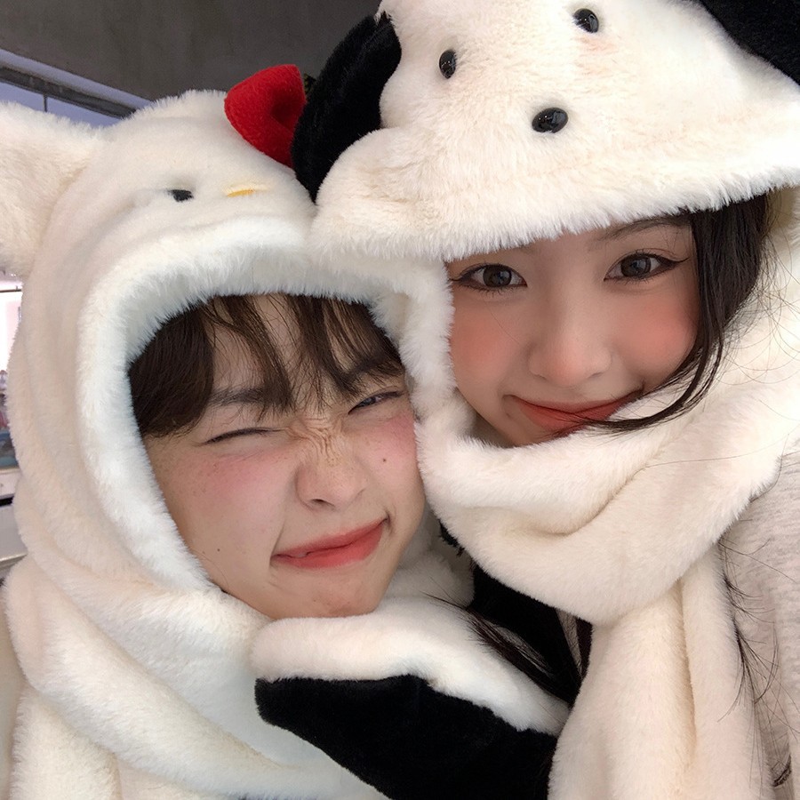 Instant dispatch in stock! Cute cat plush hats for keeping ears warm in autumn and winter, versatile hats and scarves in one wholesale Specification drawing
