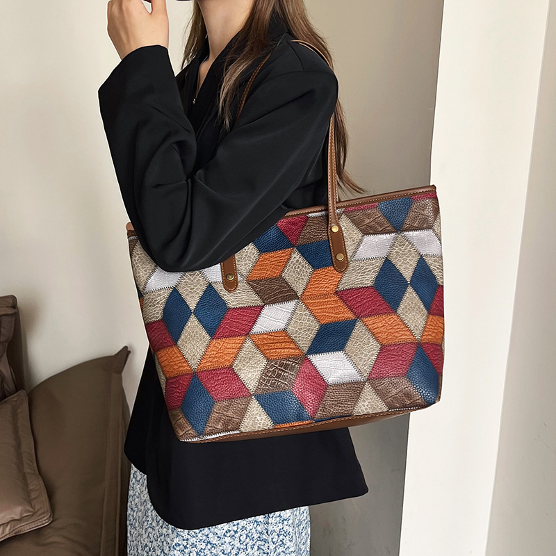 New single-shoulder bag, soft PU leather large bag, women's fashion, large-capacity textured tote women's bag handbag Specification drawing