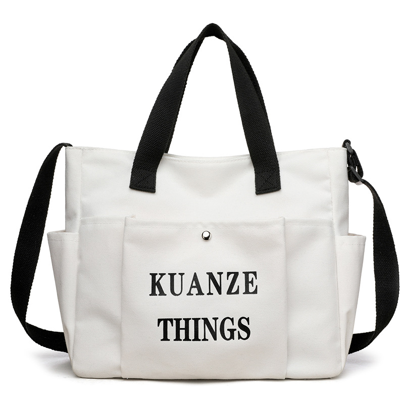 Cross-border letter-printed canvas single-shoulder bag, women's handbag, large-capacity commuter tote bag, student class bag Item Picture