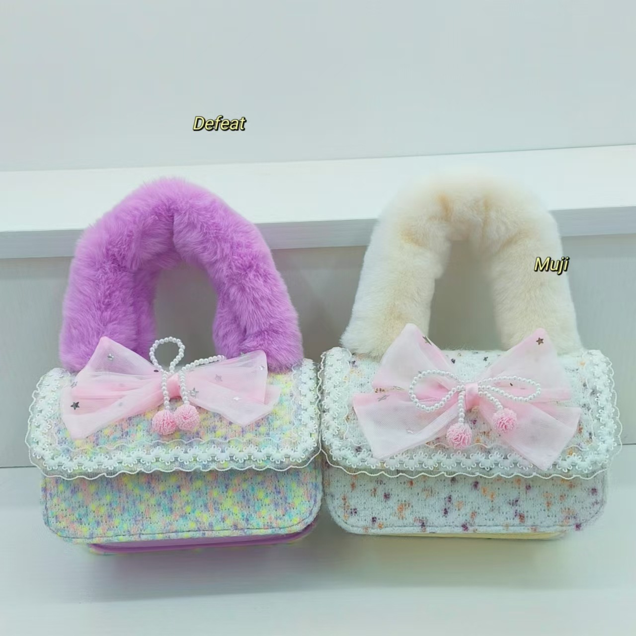 Bow plush handbag, princess bag, shoulder bag, crossbody bag, fashionable little girl coin purse, cute accessory bag Specification drawing