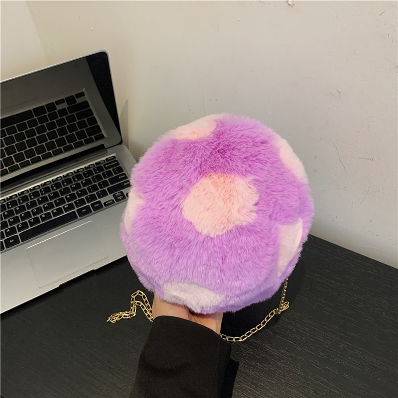 Personalized colorful football fur bag, fashionable chain crossbody bag, new cute plush single-shoulder bag for autumn and winter 2024 full figure