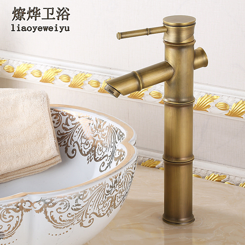 European-style all-copper cold and hot water sink, wall-mounted faucet, kitchen antique cold and hot five-way double-handle faucet, rotatable details Picture