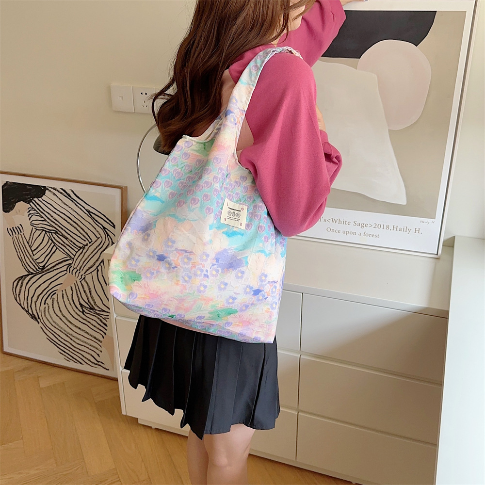 35204 Large capacity Bag, 2023 New style Pink flower sea Floral Print versatile shoulder bag, women's summer Tote bag details Picture