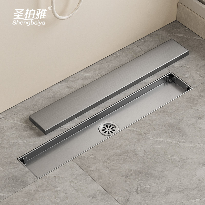 Bright 304 stainless steel hidden long floor drain project, hotel shower room long strip anti-odor invisible floor drain, cross-border Specification drawing