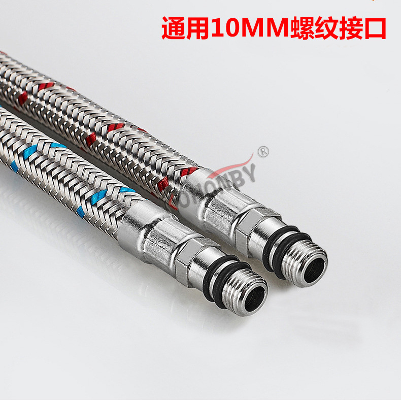 Factory direct supply of 304 stainless steel 60 cm wire red and blue braided water inlet pipe, hot and cold faucet water inlet pipe, steel wire pipe Item Picture