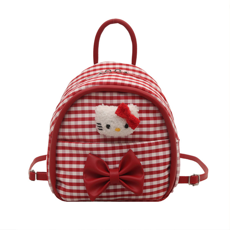 Children's Bag 2025 New Style Cartoon cute checkered mini Backpack, cute girls' street bow schoolbag Item Picture