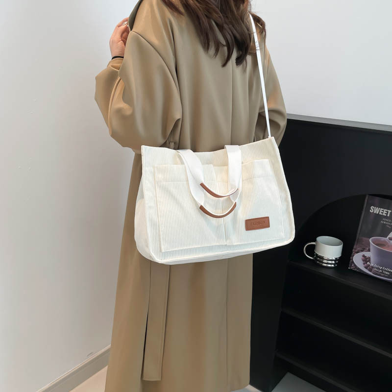Tote bag, women's large-capacity fashionable corduroy single-shoulder bag, casual retro simple handbag, crossbody bag, commuting bag details Picture