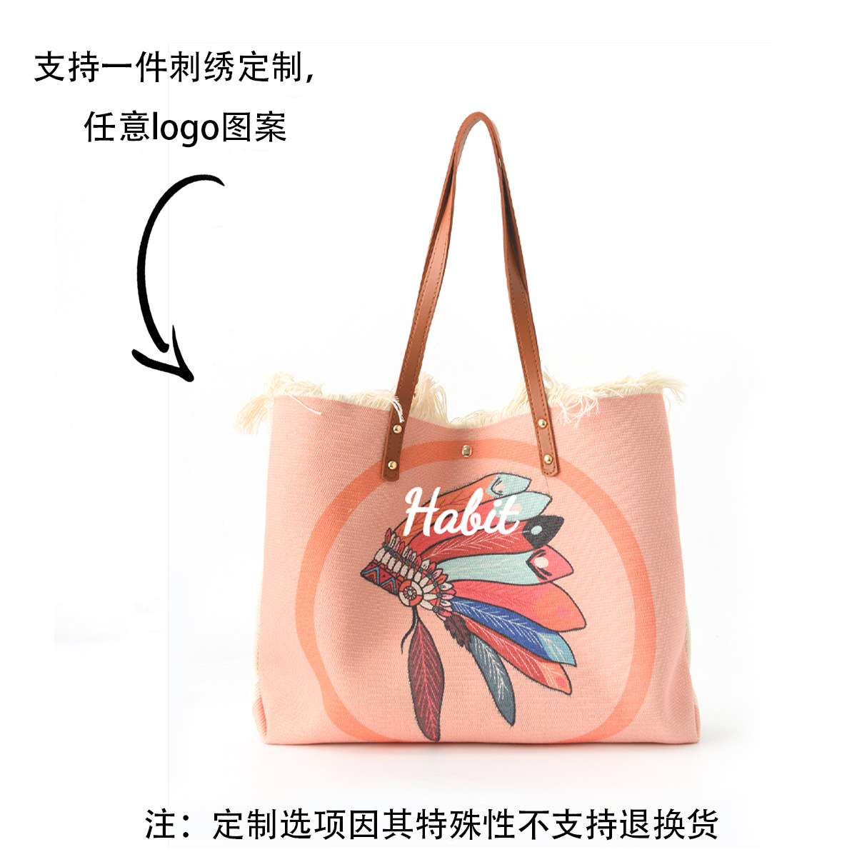 etsy in-stock embroidered custom canvas bags, cross-border commuting portable large-capacity single-shoulder bags, large-capacity bags for women details Picture