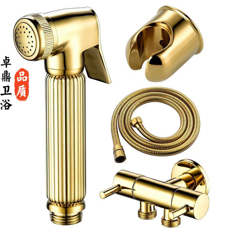 Cross-border all-copper bidet set, gold titanium toilet spray gun, bathroom handheld pressurized bidet shattaf full figure