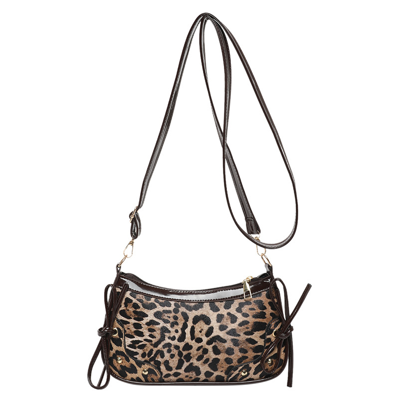 Leopard print retro pleated bow 2025 new trendy, fashionable and individual single-shoulder crossbody underarm women's bag Item Picture
