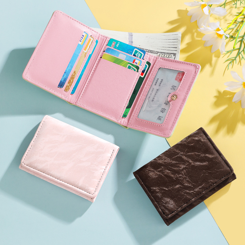 Cross-border women's high-end pu card case, student coin purse, fashionable 30% off, versatile short large-capacity wallet card case details Picture