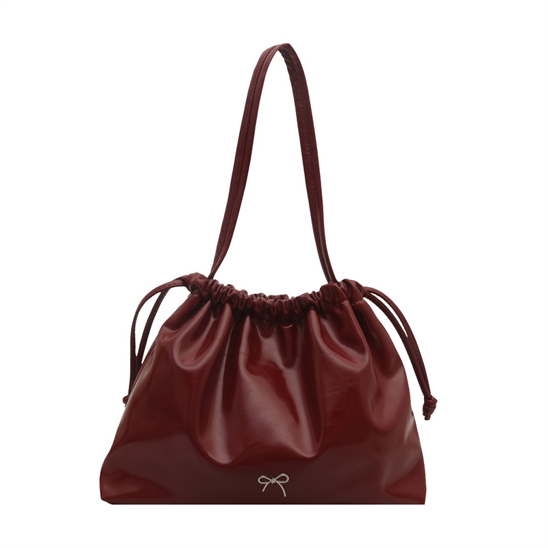 Korean large-capacity pleated underarm tote bag for women, Spring 2025 new drawstring single-shoulder bag, drawstring bucket bag Item Picture
