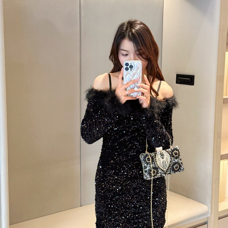 Lady Heavy Industry diamond-encrusted dinner bag, black gemstone diamond-encrusted handbag for women, pearl rhinestone handbag, cheongsam for women Specification drawing