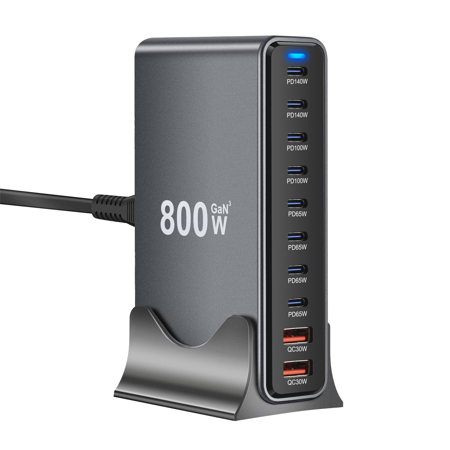 800W gallium nitride PD charger, 765W multi-functional PD desktop charger, 730W cross-border new 10-port charger full figure